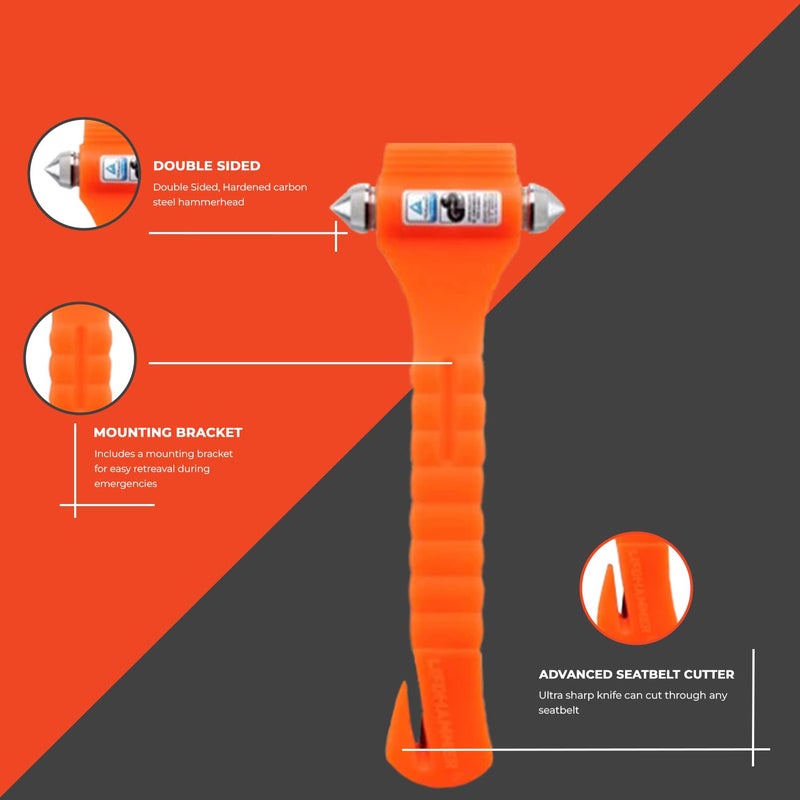 Lifehammer Brand Safety Hammer, the Original Emergency Escape and Rescue Tool with Seatbelt Cutter, Made in the Netherlands, Glow Orange - Image 2